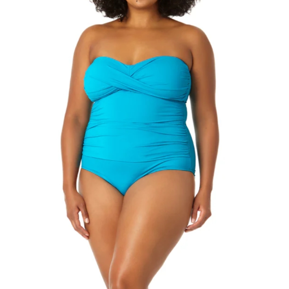 Anne Cole Twist Front Shirred One Piece Swimsuit Women's Size 14